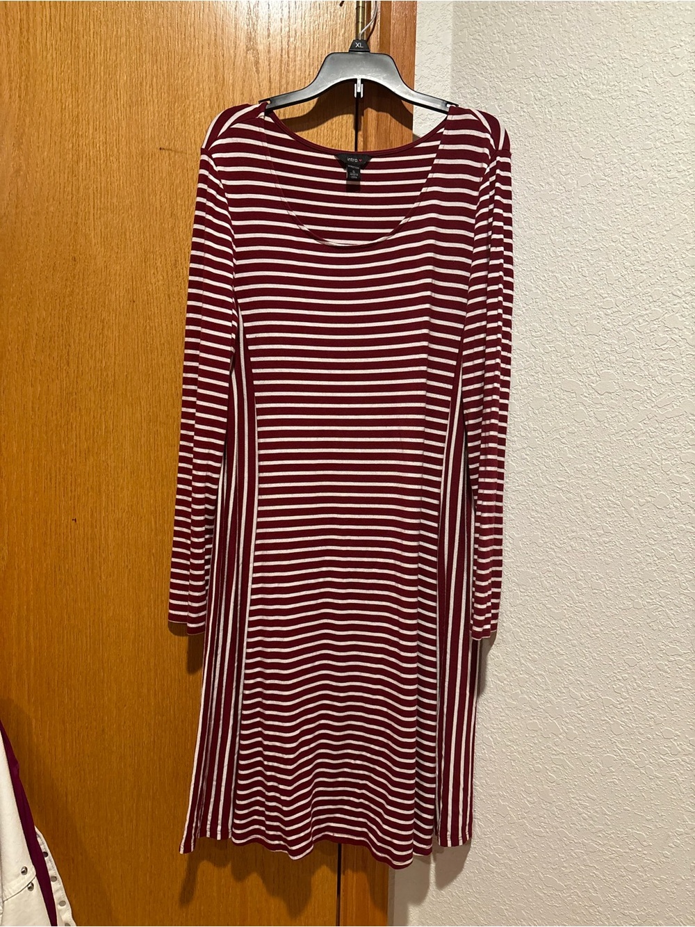 Red and White Jersey Striped Long Sleeve Dress
